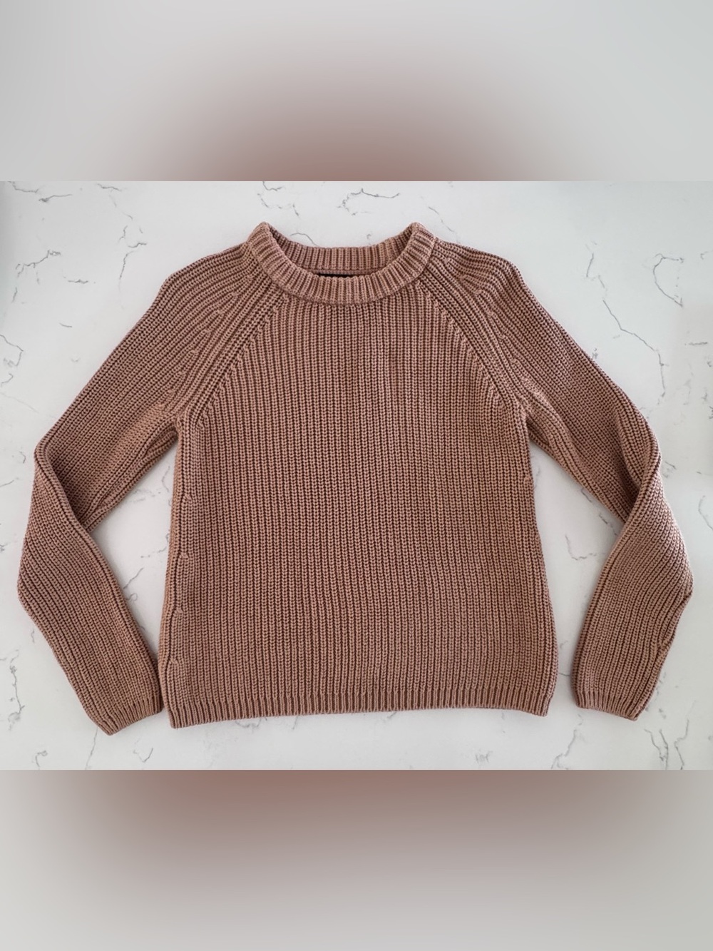 Quince 100% Organic Cotton Fisherman Crew Sweater XS Camel Rib Knit Coastal